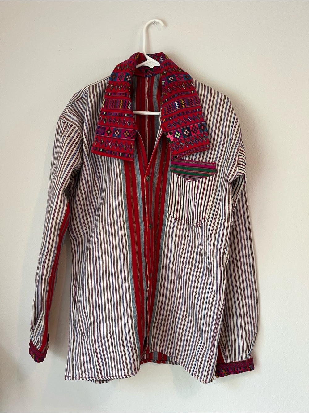 VTg Guatemalan Stripe Shirt 60s 70s Embroidered Color Size M/L Handmade